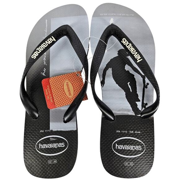 HAVAIANAS MEN'S BLACK/GRAY SKATEBOARD FLIP-FLOP SANDALS – SIZE 11/12 - Picture 1 of 5